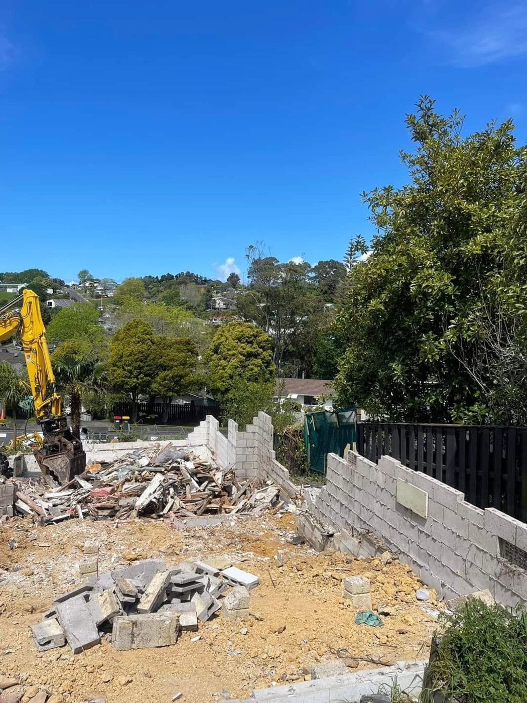Concrete block rubble sorted for crushing and recycling