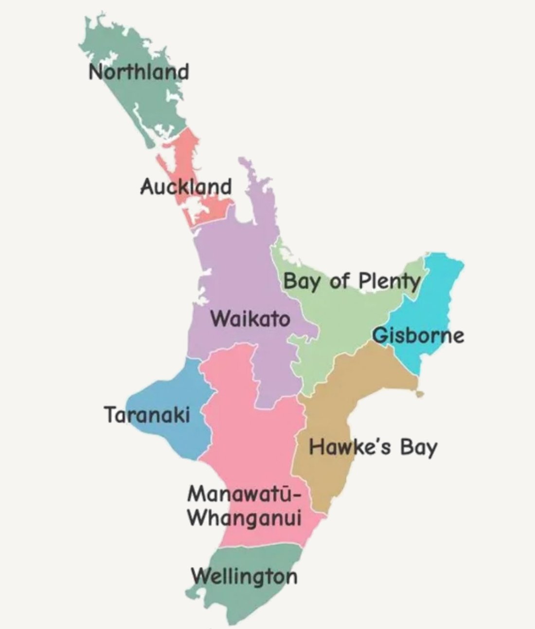 Map of the North Island of New Zealand showing the regions SES Group serves - Northland, Auckland, Waikato, Bay of Plenty, Gisborne, Hawke’s Bay, Taranaki, Manawatu-Whanganui and Wellington