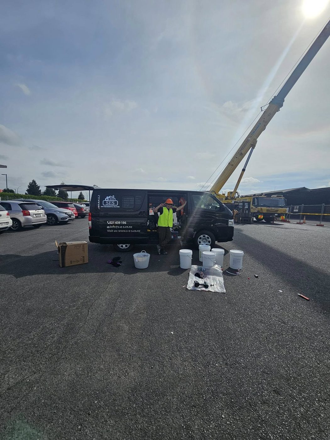 SES crew loading equipment at a commercial site