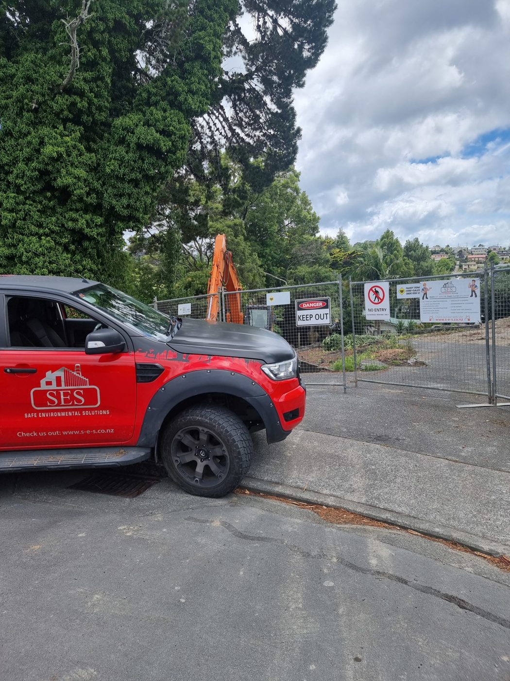 SES vehicle on a cleared demolition site