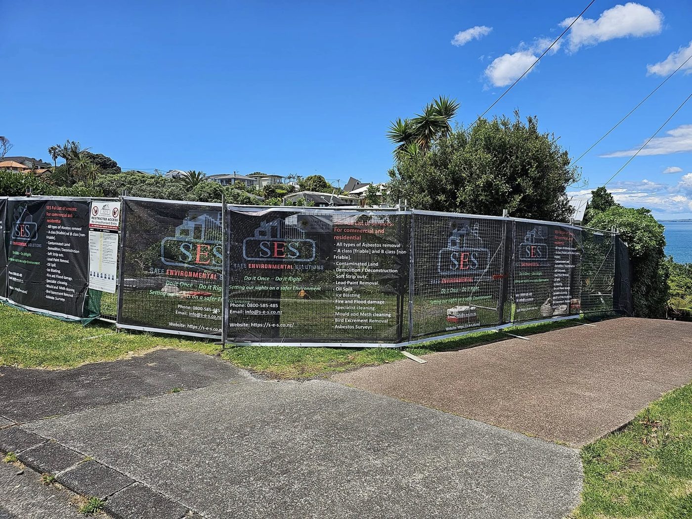 Site frontage with SES hoarding